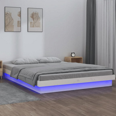 Vidaxl (White, 120 X 190 Cm) Led Bed Frame Mattress Foundation Bedstead Platform Bed Base Solid Wood - Image 3
