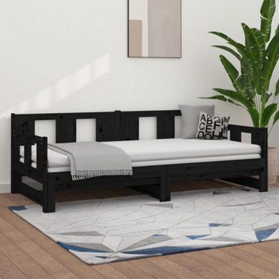 B&Q -  Pull-Out Day Bed Without Mattress Black Solid Wood Pine 2X Cm