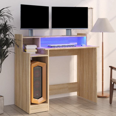 B&Q -  Desk With Led Lights Sonoma Oak 97X45X90 Cm Engineered Wood Desks