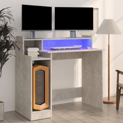 Vidaxl Grey Desk With Led Lights Concrete 97X45x90 Cm Engineered Wood Size 5