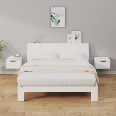 Vidaxl (White, 2) Wall-Mounted Bedside Cabinets Bedroom Floating Nightstand Wall Cabinet - Image 4