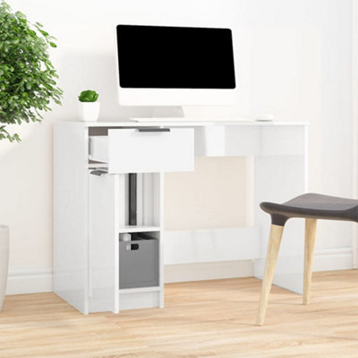 B&Q -  Desk High Gloss White 100X50X75 Cm Engineered Wood Desks