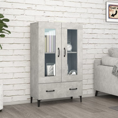 VIDAXL Highboard - 2 Glass Doors - 1 Drawer - Concrete Grey - Engineered Wood - Image 5