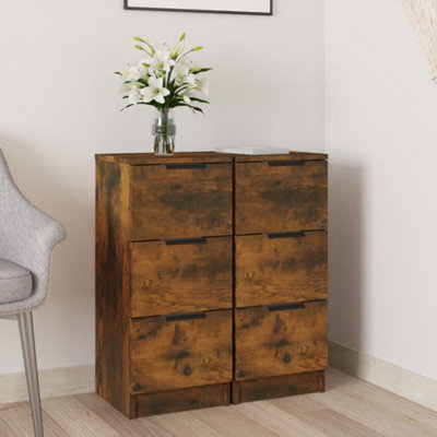 Vidaxl (Smoked Oak, 2) Sideboard Telephone Cabinet Nightstand Side Cabinet Engineered Wood - Image 4
