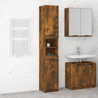 B&Q -  Bathroom Cabinet Smoked Oak 32X34X188.5 Cm Engineered Wood