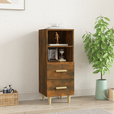 vidaXL Oak Sideboard - 2 Drawers 2 Shelves - Brown - 90 x 34.5 x 34cm - Image 4