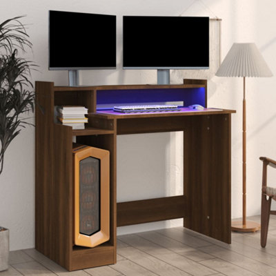 Vidaxl Desk With Led Lights Brown Oak 97X45X90 Cm Engineered Wood from B&Q