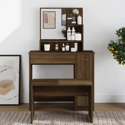Vidaxl Dressing Table With Mirror Brown Oak 86.5X35X136 Cm from B&Q