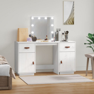 Vidaxl Dressing Table Set With Led White Solid Wood Pine from B&Q