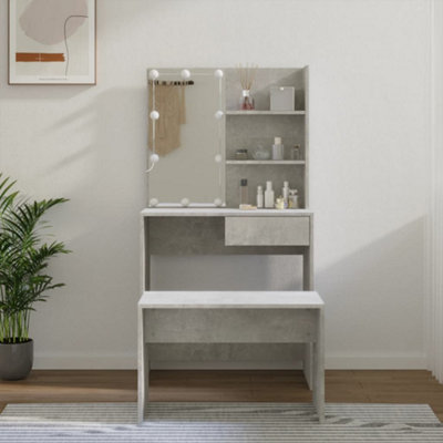 VIDAXL Dressing Table and Stool Set - Grey - Wood - 141 x 74.5 x 40cm - Image 3