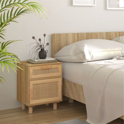 Vidaxl Bedside Cabinet Solid Wood Pine And Natural Rattan Brown