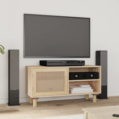 Vidaxl Tv Cabinet 80X30x40 Cm Solid Wood Pine And Natural Rattan Brown