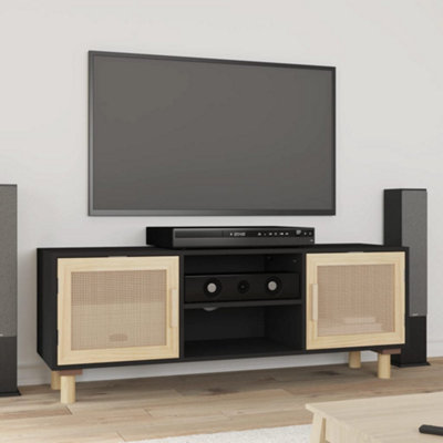 Vidaxl Tv Cabinet Black 105X30X40 Cm Solid Wood Pine&natural Rattan from B&Q