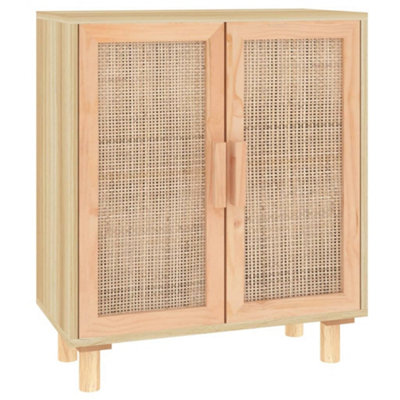 Vidaxl (Brown) Sideboard Storage Cabinet Cupboard Solid Wood Pine And Natural Rattan - Image 3