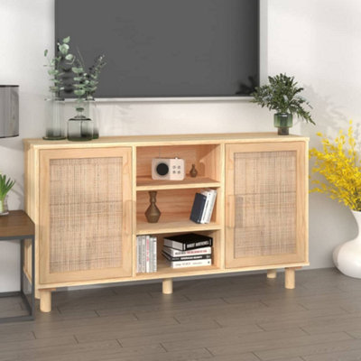 B&Q -  Sideboard Brown 105X30X60 Cm Solid Wood Pine And Natural Rattan