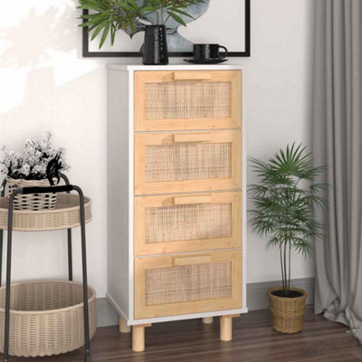 Vidaxl Sideboard White 40X30X90 Cm Solid Wood Pine And Natural Rattan from B&Q