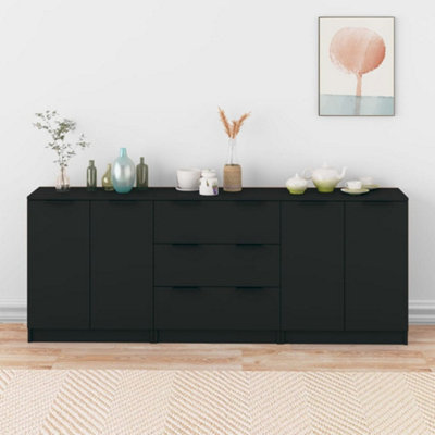 Vidaxl 3 Piece Sideboards Black Engineered Wood