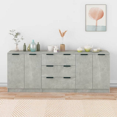 B&Q -  3 Piece Sideboards Concrete Grey Engineered Wood