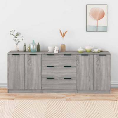 Vidaxl 3 Piece Sideboards Grey Sonama Engineered Wood from B&Q