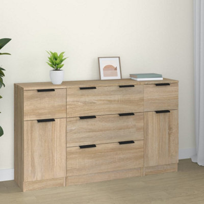 Vidaxl 3 Piece Sideboard Set Sonoma Oak Engineered Wood from B&Q