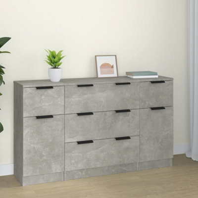 Vidaxl (Concrete Grey) Sideboard Set 3 Piece Engineered Wood Home Organiser Multi Colours - Image 4