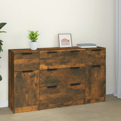 B&Q -  3 Piece Sideboard Set Smoked Oak Engineered Wood