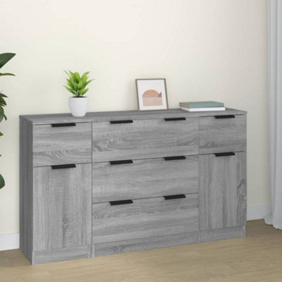 Vidaxl 3 Piece Sideboard Set Grey Sonoma Engineered Wood from B&Q