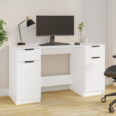 B&Q -  Desk With Side Cabinet White Engineered Wood Desks