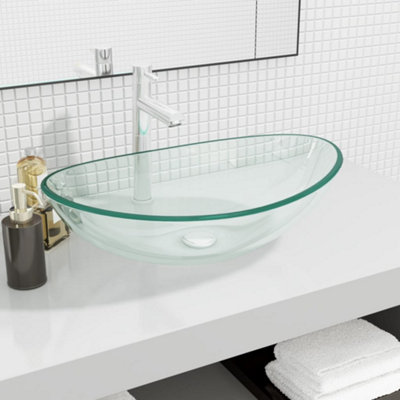 Vidaxl Basin Tempered Glass 54.5X35X15.5 Cm Transparent from B&Q