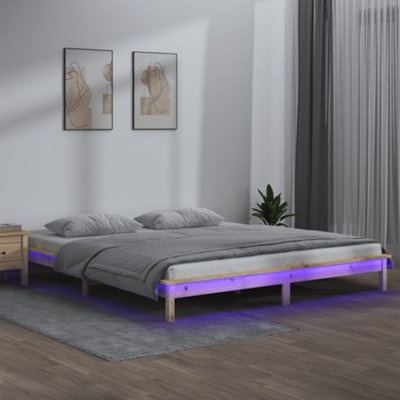 Vidaxl Grain Led Bed Frame Without Mattress 150X200 Cm King King Solid Wood 5Ft