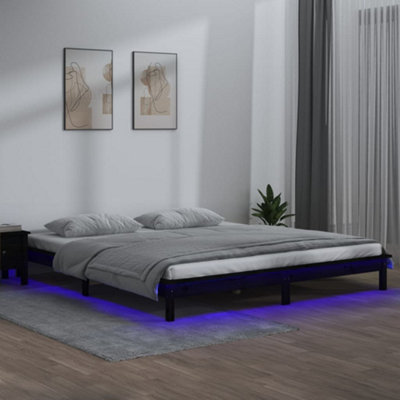 B&Q -  Led Bed Frame Without Mattress Black 120X190 Cm Small Double  Solid Wood