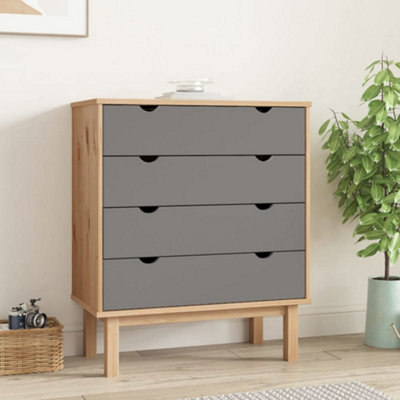 Vidaxl Drawer Cabinet Otta Brown&grey 76.5X39.5X90Cm Solid Wood Pine Drawer Cabinets from B&Q