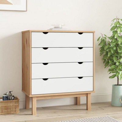 B&Q -  Drawer Cabinet Otta Brown&white 76.5X39.5X90Cm Solid Wood Pine Drawer Cabinets