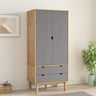 B&Q -  Wardrobe Otta Brown And Grey 76.5X53X172 Cm Solid Wood Pine Wardrobes