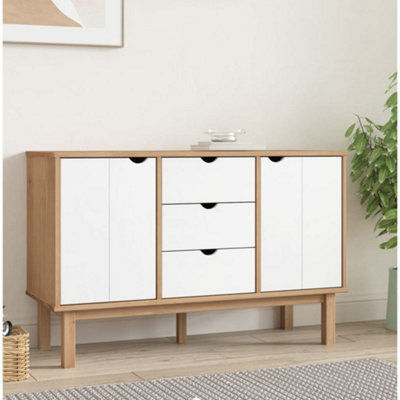B&Q -  Sideboard Otta Brown And White 113.5X43X73 Cm Solid Wood Pine
