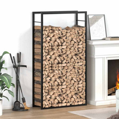 Vidaxl Black Firewood Rack Matt 80X28x154 Cm Steel
