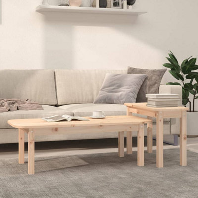 Vidaxl (Brown) Solid Wood Pine Coffee Table Set 2 Piece Side End Table Multi Colours - Image 3