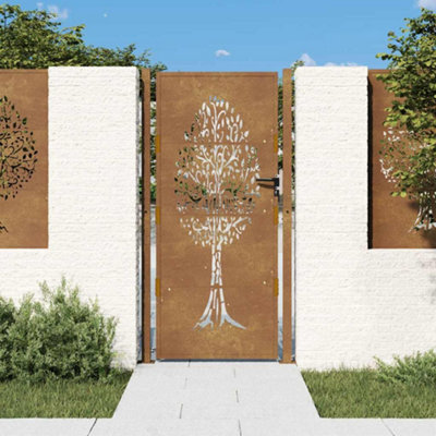 B&Q -  Garden Gate 105X180 Cm Corten Steel Tree Design