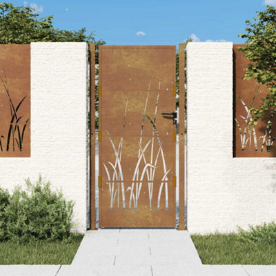 Vidaxl Garden Gate 105X205 Cm Corten Steel Grass Design Garden Gates