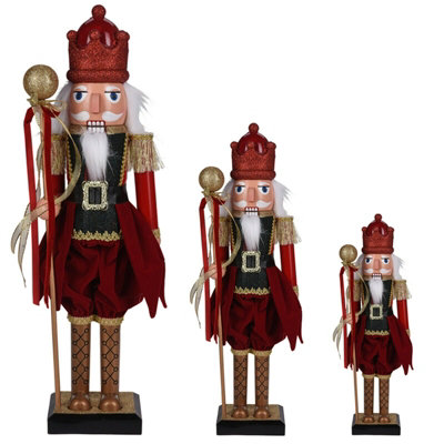 Urbn-Living Urbnliving 60Cm Wood Look Christmas Nutcracker Soldier Red Orb Xmas Traditional Ornament Assorted Sizes from B&Q