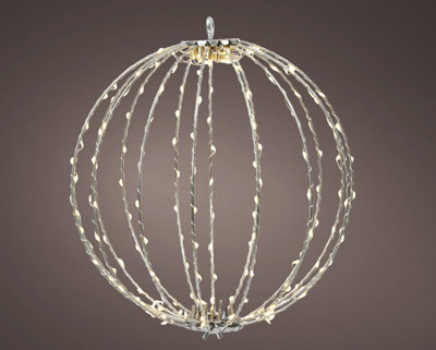 Kaemingk Christmas Metal Light Ball - Warm White LED - 38cm - Indoor/Outdoor - Timer - Silver Frame - Image 3