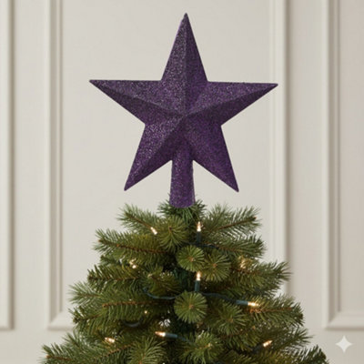 Decoris Fig Purple Christmas Tree Topper Star Purple Glitter Tree Decoration 19Cm from B&Q