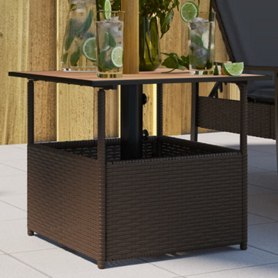B&Q -  Garden Table With Parasol Hole Brown 55X55X46.5 Cm Poly Rattan