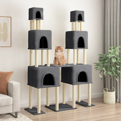 Vidaxl (Dark Grey) Cat Tree Cat Tower With Sisal Scratching Posts Activity Centre Cream - Image 3