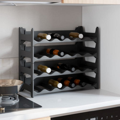 vidaXL Stackable Wine Rack - 24 Bottle Capacity - Grey - Polypropylene - Image 4