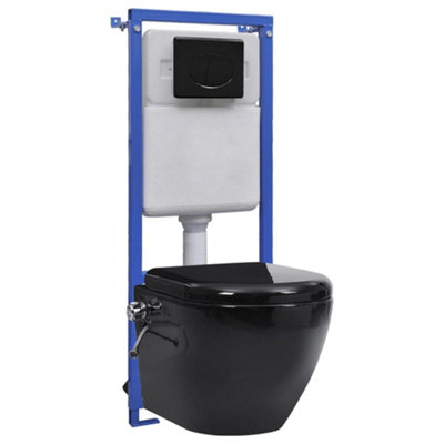 Vidaxl Wall Hung Rimless Toilet With Concealed Cistern Ceramic Wall Hung Rimless Toilets Black