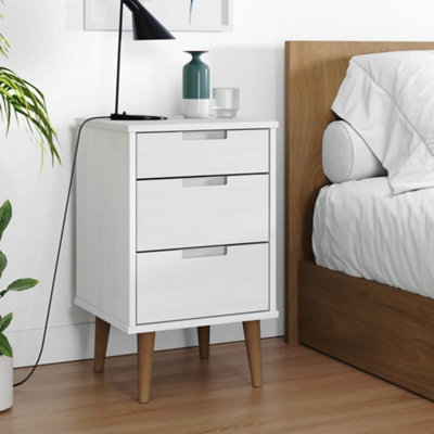 VidaXL Molde Bedside Cabinet - Solid Pine Wood - White - 40x35x65 cm - Image 3