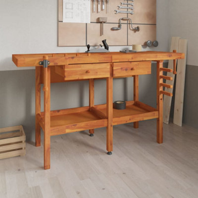 Vidaxl Workbench With Drawers And Vices 162X62x83 Cm Solid Wood Acacia Workbenches