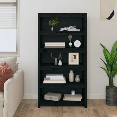 vidaXL Solid Pine Wood Bookcase - 5 Shelf - Black - 154 x 80 x 35cm - Image 3
