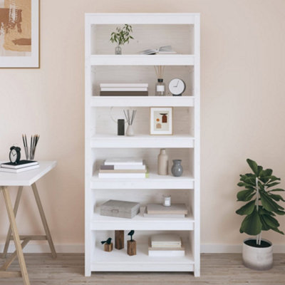 Vidaxl (White, 80 X 35 X 183 Cm) Solid Wood Pine Book Cabinet Display Organiser Multi Colours/Sizes - Image 4